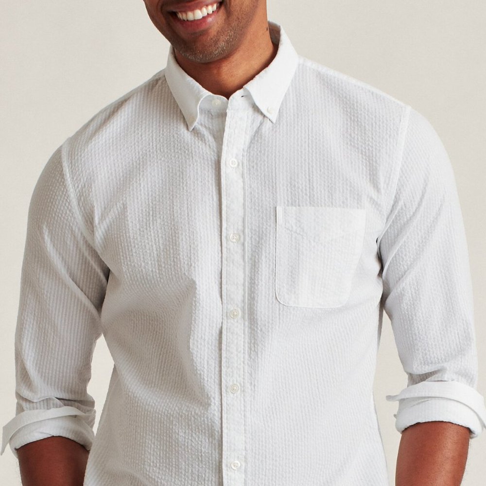 Bonobos Men's Slim Fit Seersucker Long Sleeve Button-Down Shirt - White M Long
